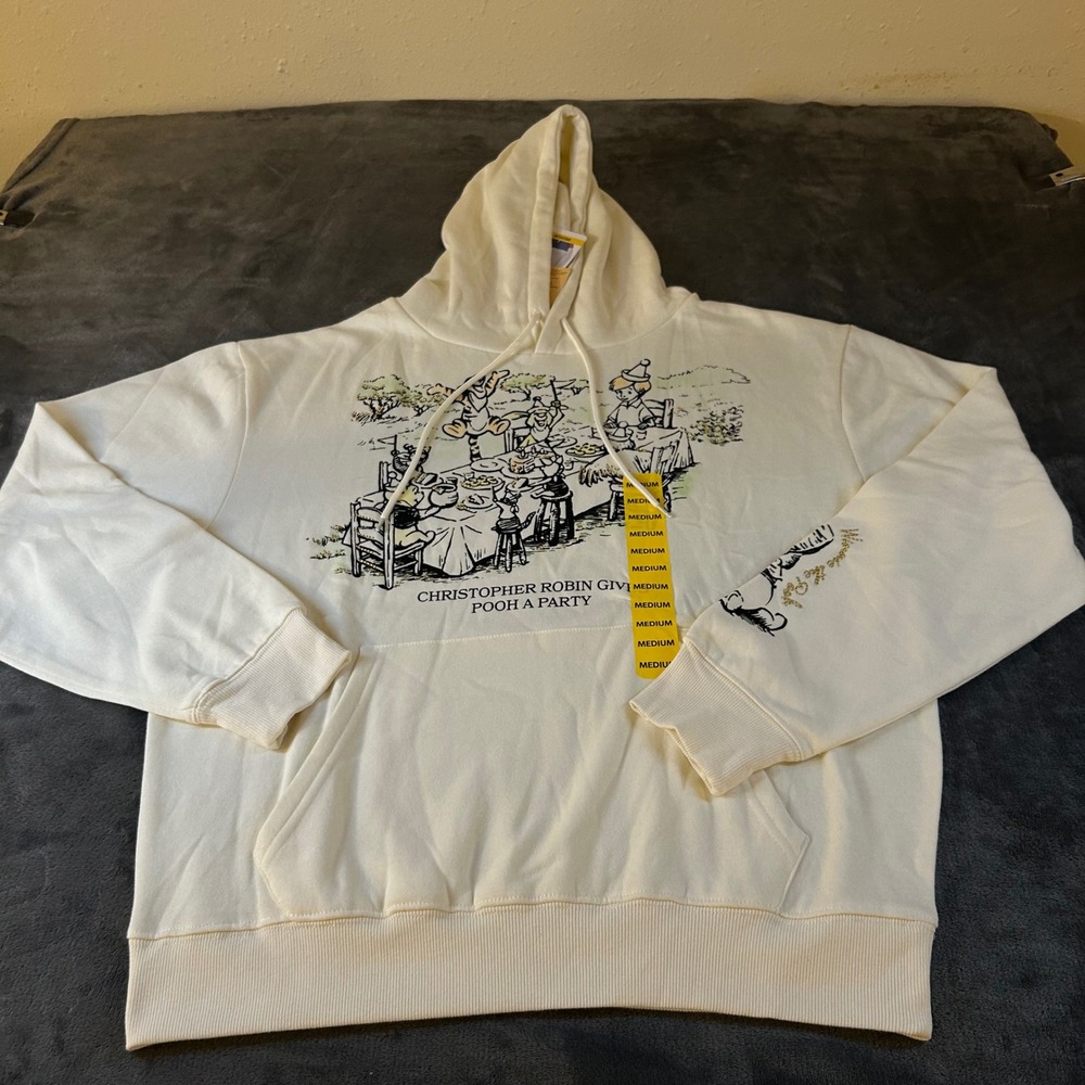Disney Winnie the Pooh‎ Hoodie Sweatshirt Party Graphic Beige Womens Medium